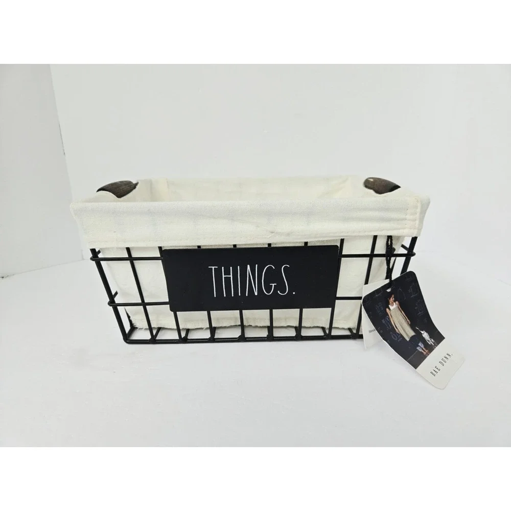 Rae Dunn THINGS black metal basket NWT